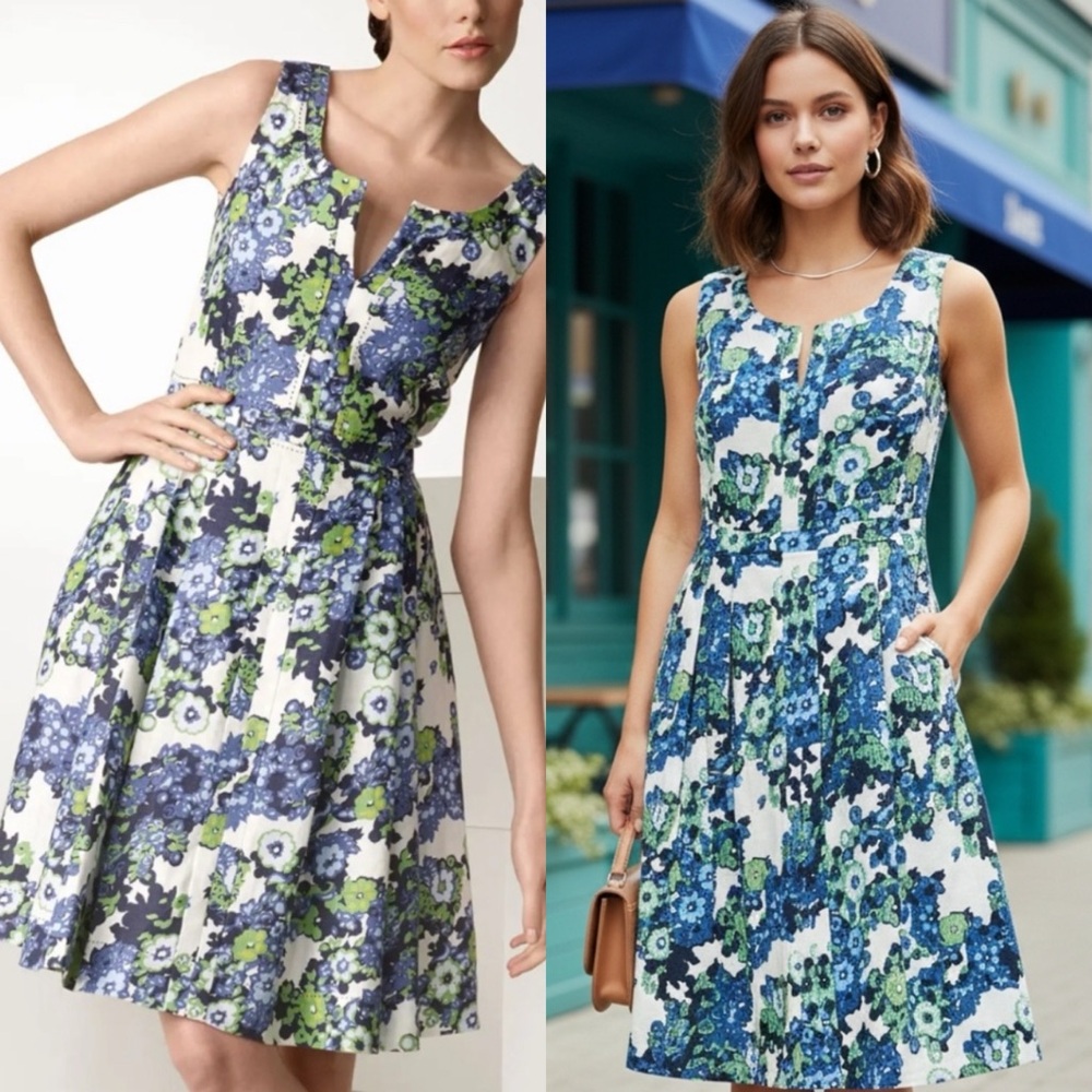 Tory Burch Amalia Floral Linen Dress Sleeveless Pleated Size 4
